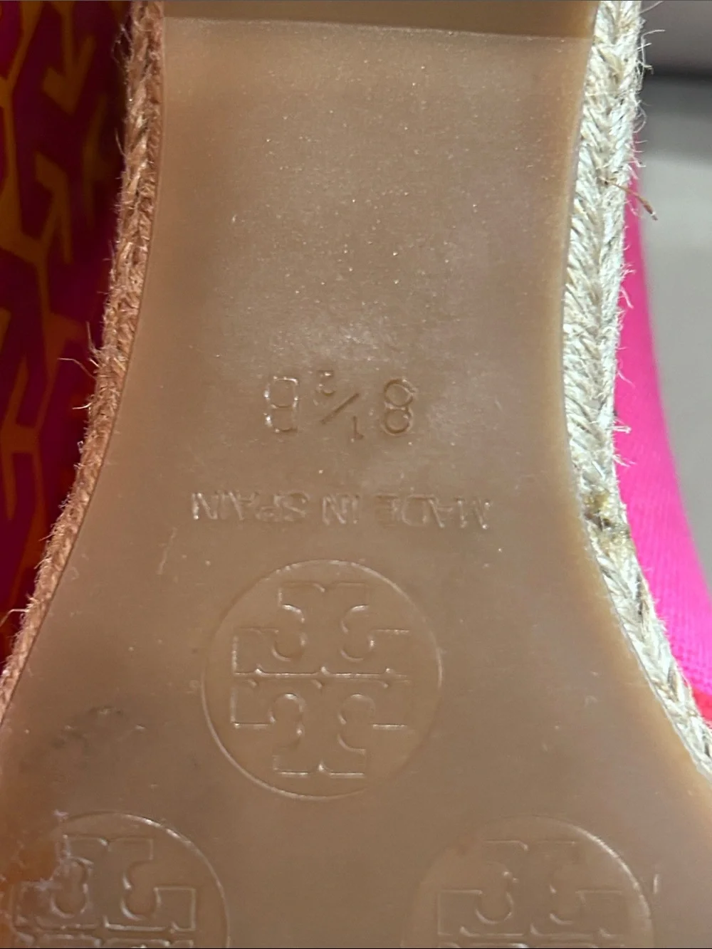 Tory Burch Two-Tone Pink and Red Canvas Wedge Espadrille
